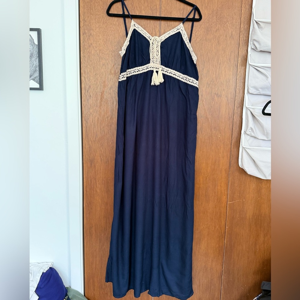 Navy Maxi Dress with Woven Accents